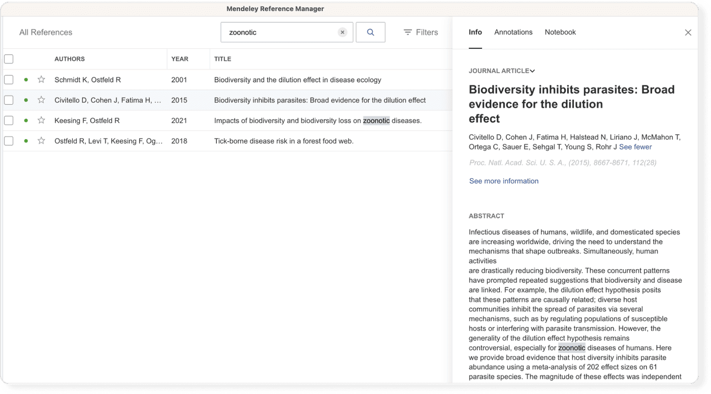 Mendeley search highlights